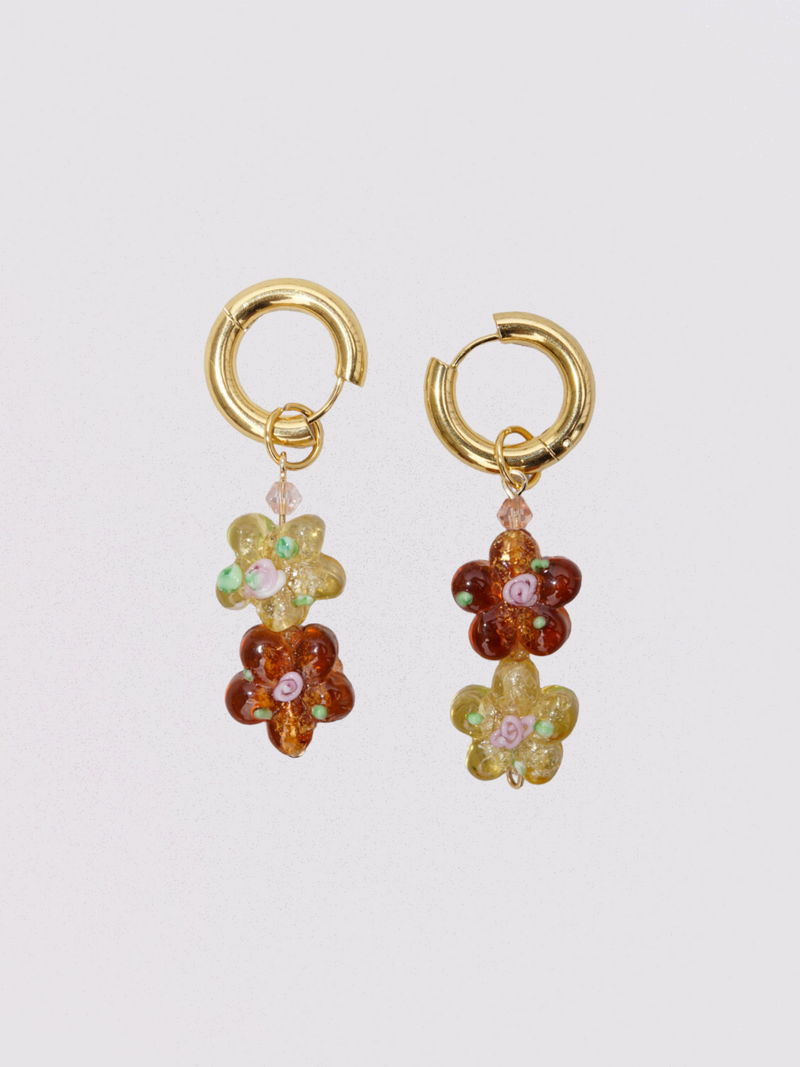 Load image into Gallery viewer, 2 of 2 earrings ~ amber flowers