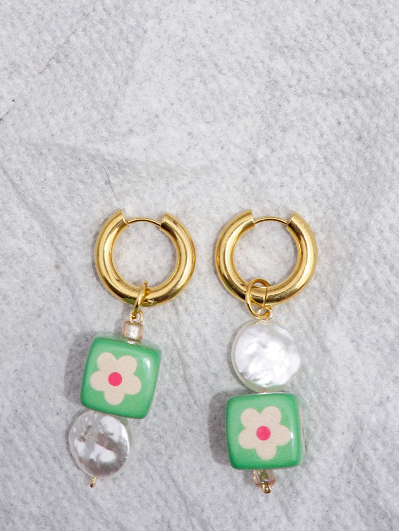 Load image into Gallery viewer, 2 of 2 earrings ~ wood + pearl