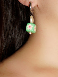 2 of 2 earrings ~ wood + pearl