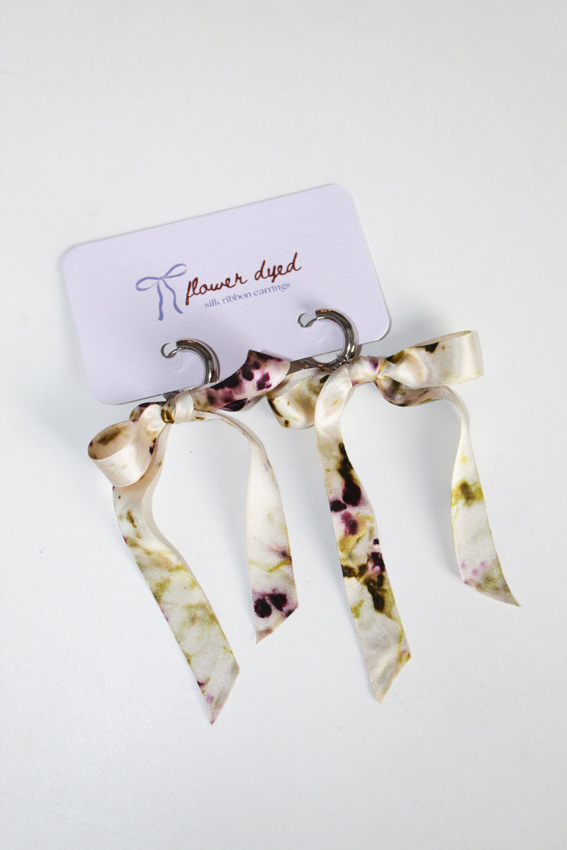 Load image into Gallery viewer, Short Silk Bow Earrings - Iron Forest