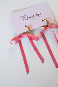 Short Silk Bow Earrings - Pink