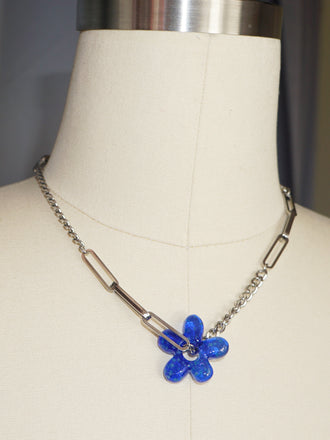 Silver Paperclip Chain + Glass Flower