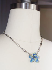 Silver Paperclip Chain + Glass Flower